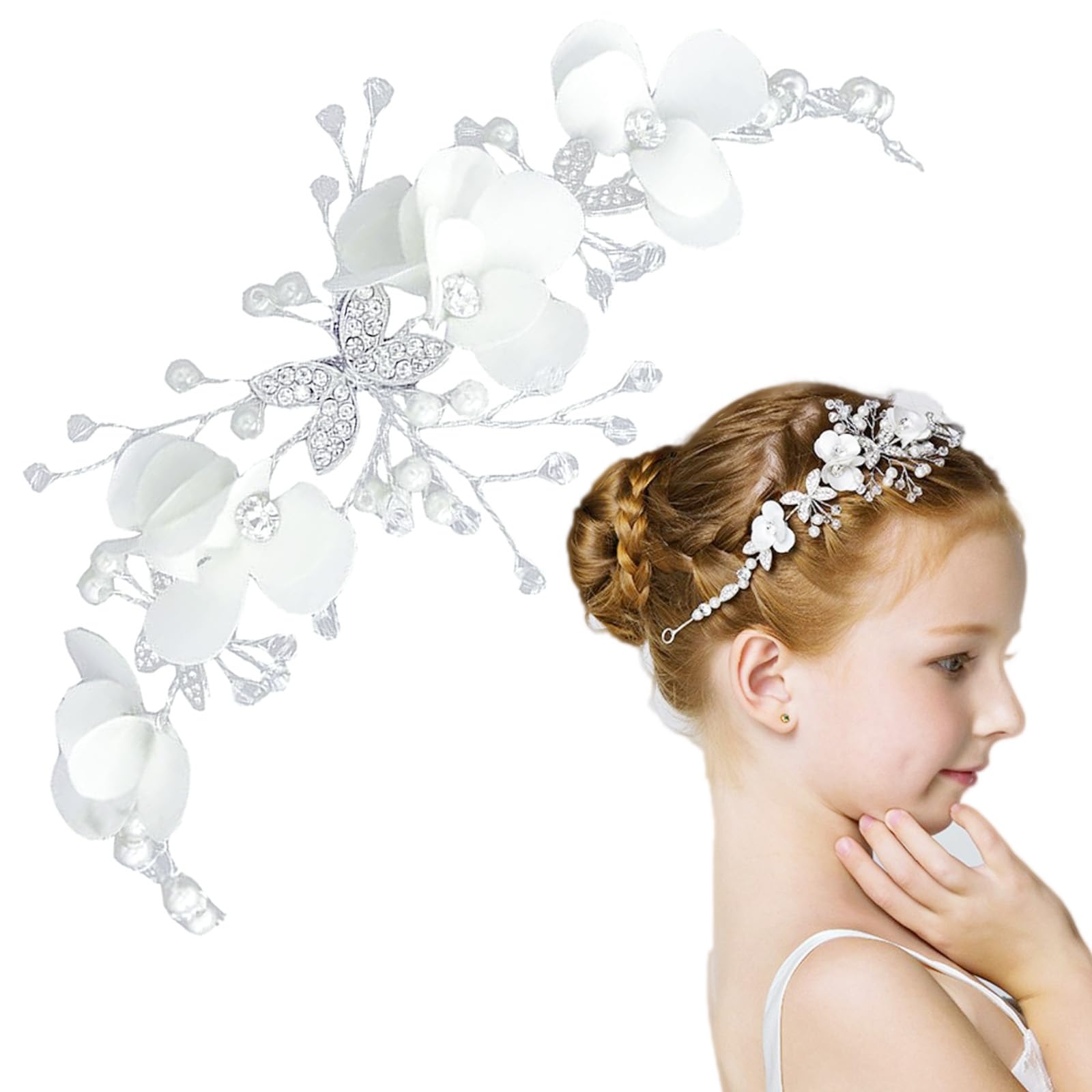 Muiltvoe Pearl Bridal Headband Rhinestones Flower Headpiece Crystal Bridal Wedding Hair Accessories Girl for Princess Flower Girls and Bridesmaid Wedding Party （Silver）