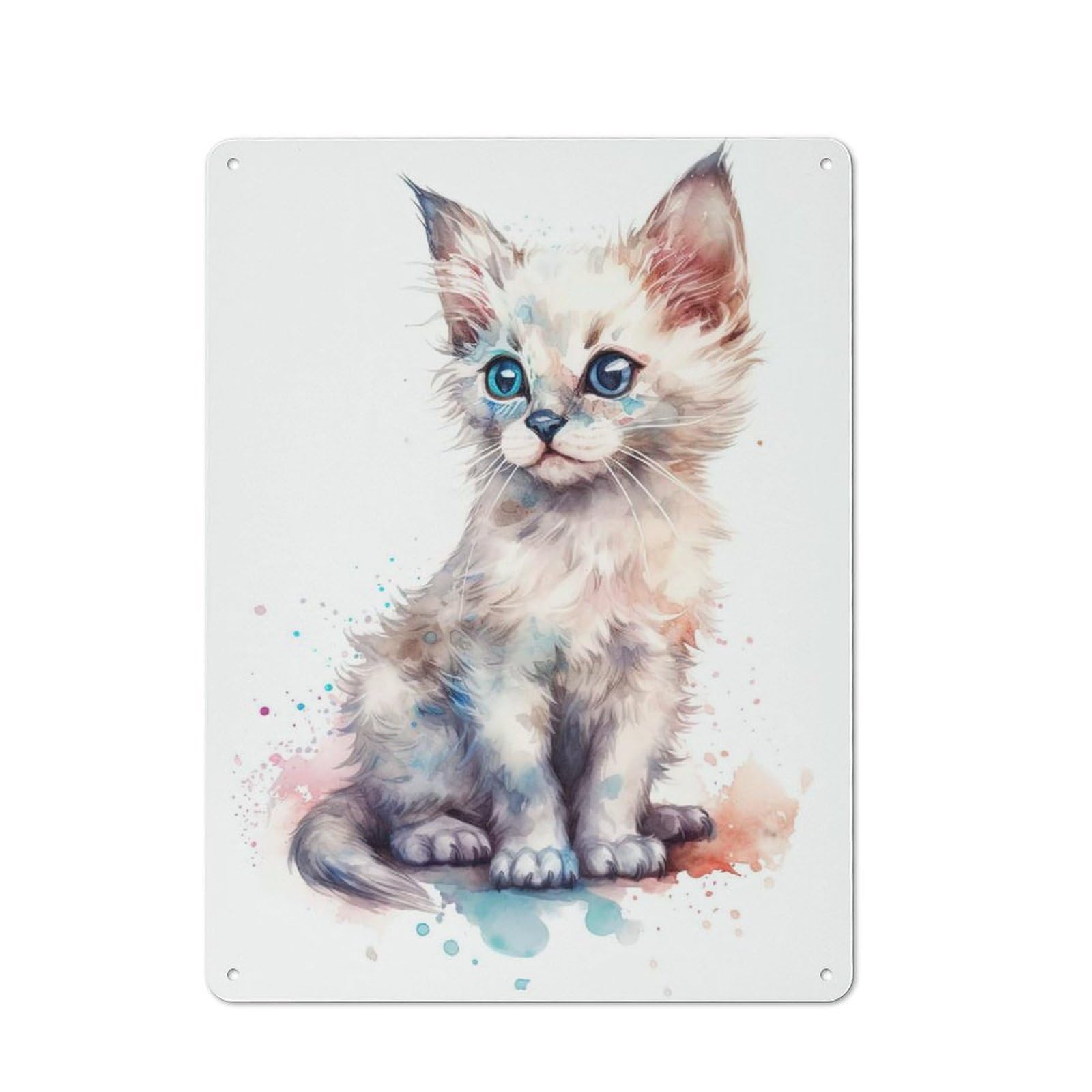 Junmoney Style-4 Country Metal Sign With Watercolor Balinese Cat Design 40X30cm, Farmhouse Farmhouse Wall Decor For Kitchen, Cottage, Porch Or Garden Room