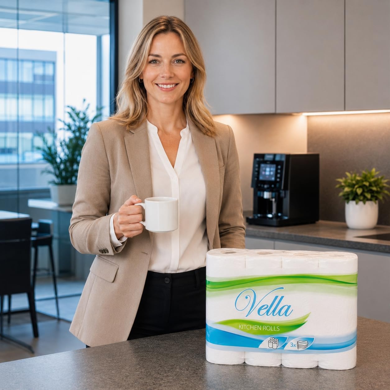 Vella Küchenrollen 32 Rollen 3-lagig Küchenpapier 50 Blatt saugstark XXL