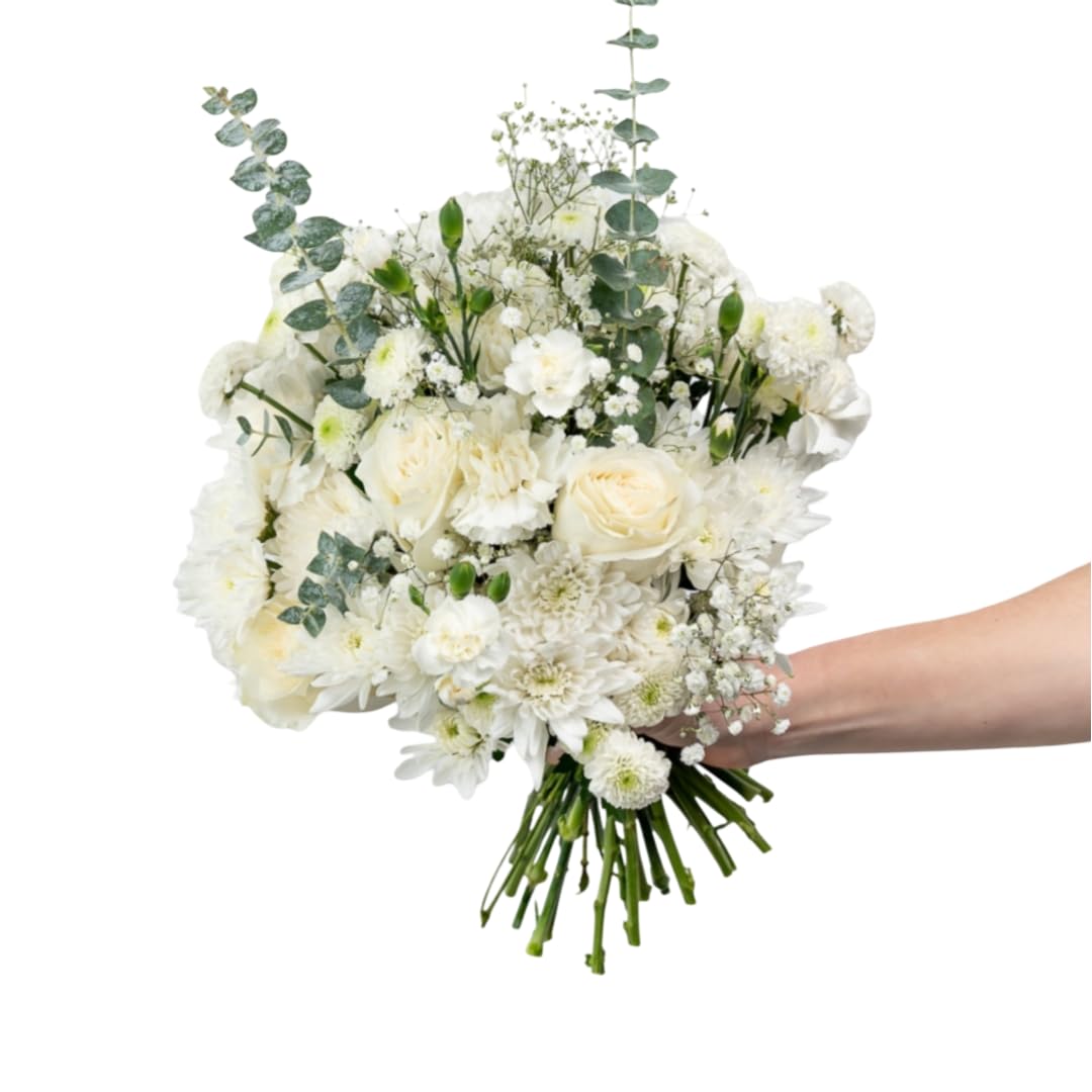Callia Flowers - White & Green Fresh Flower Bouquet - (Standard) Hand-Tied Fresh Cut with Vase, Fresh Flowers Delivery for Birthday, Sympathy, Get Well, Floral Arrangements with Local Delivery - 3