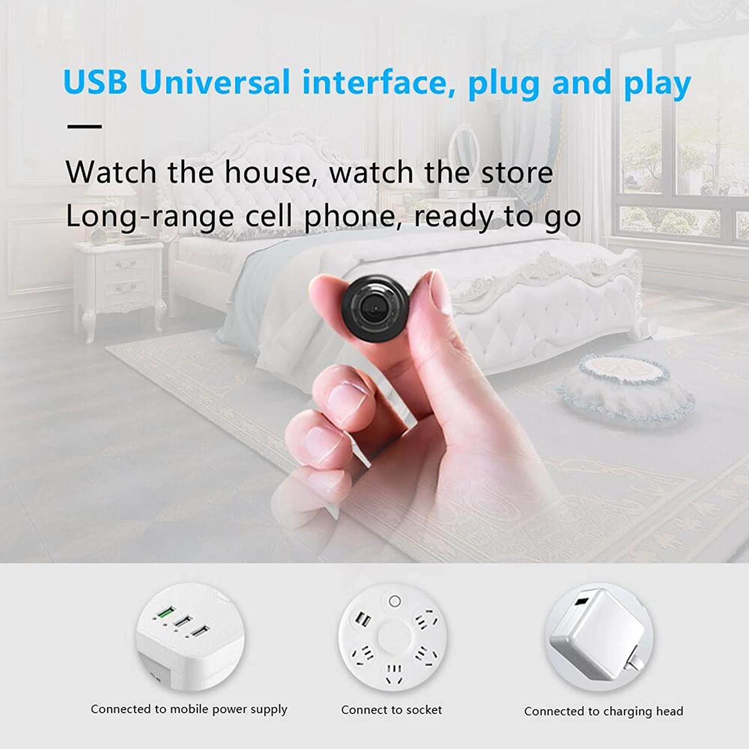 Mini kamera WiFi HD 1080P – noktowizor w zestawie, małe kamery do monitoringu domowego, rejestrator wideo do użytku w pomieszczeniach(z kartą pamięci 64 GB)