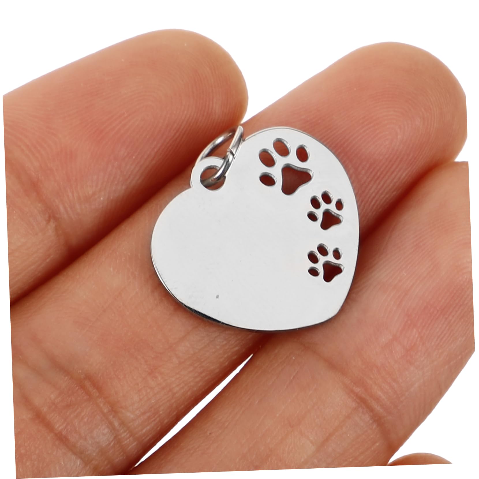 Sosoport 50pièces Étiquettes Acier Forme De Cœur avec Motif De Patte Creuse pour Animaux Plaques Identification pour Chiens Et