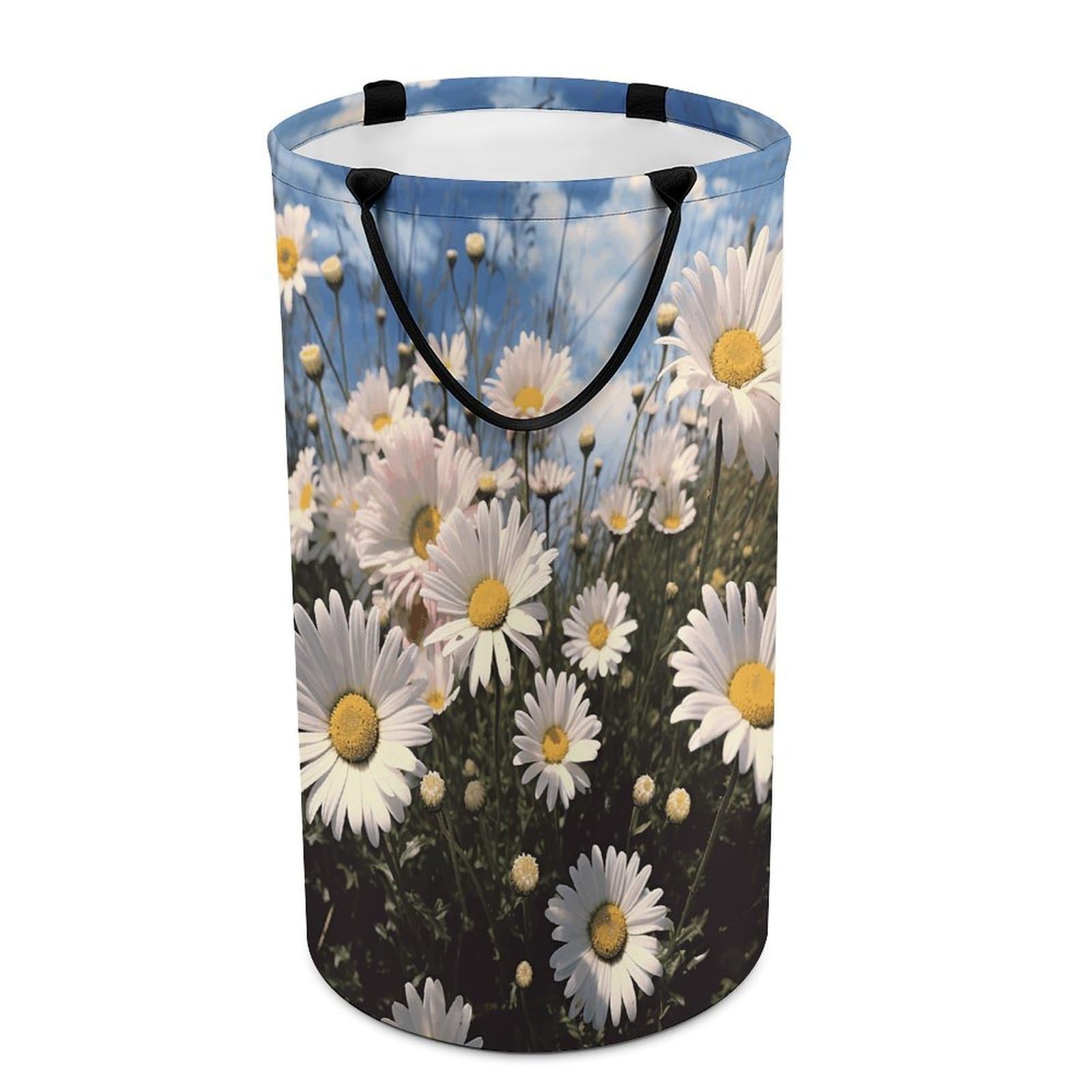 Fodpand Style Beautiful Daisies Laundry Basket With Handle Foldable Laundry Hamper Narrow Laundry Bag For Bedroom, Bathroom, Laundry Room 15.7X27.2 In