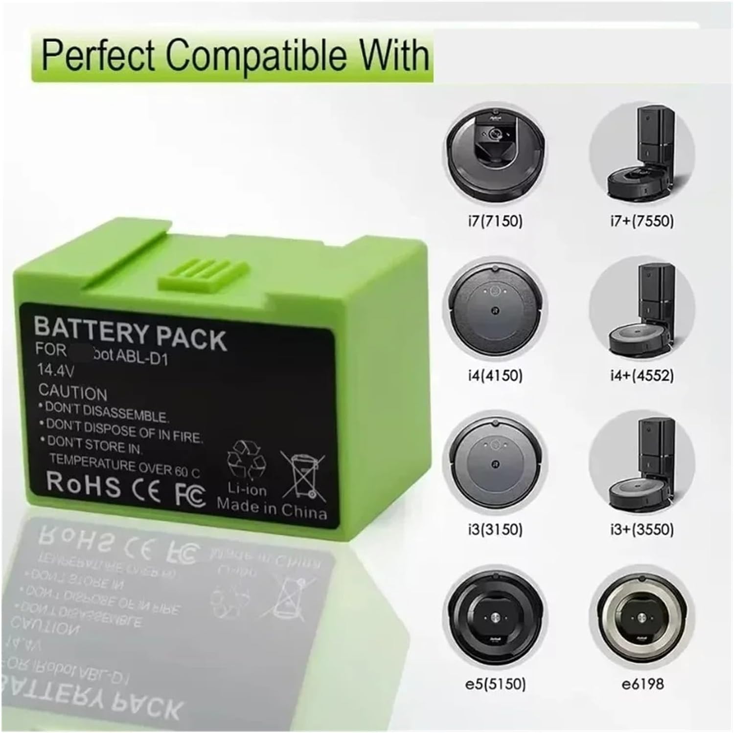 14.4V 2600mAh/3200mAh Robot Vacuum Cleaner Battery Pack, Compatible With Roomba E And I Series I7, E5 7150 7550, I3 3150, I3 3550, I4 4150, I4 4624864，Clean The Parts(2600mAh)
