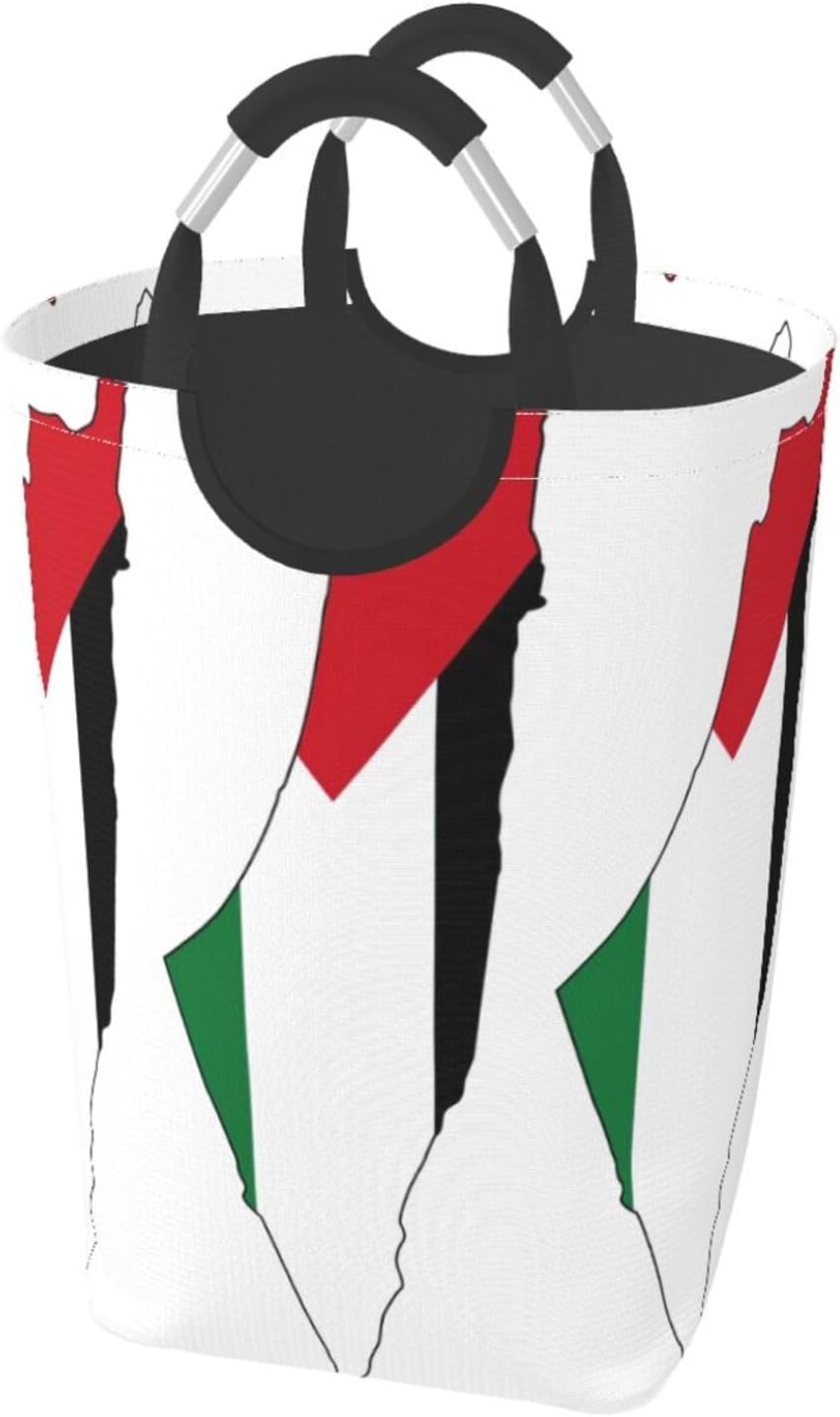 Palestine Flag Map Print Large Laundry Basket, 50l Collapsible Laundry Bag Freestanding Tall Clothes Hamper Washing Bin