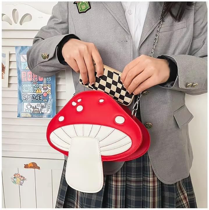 Mushroom Crossbody Purses, PU Leather Shoulder Bags with Strap, Cute Unique Purses for Women Girl, Lovely Novelty Christmas Mushroom Gifts - Image 3