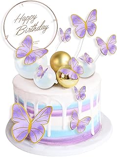 Sponsored Ad - 26Pcs Purple Gold Butterfly Cupcake Toppers Cake Toppers Decorations Happy Birthday CakeTopper with Mini Go...