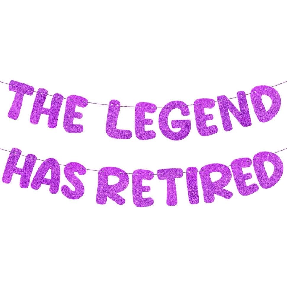 'The Legend Has Retired' Glitter Banner 9 Colours Retirement Party Decoration Office Colleague (Purple)