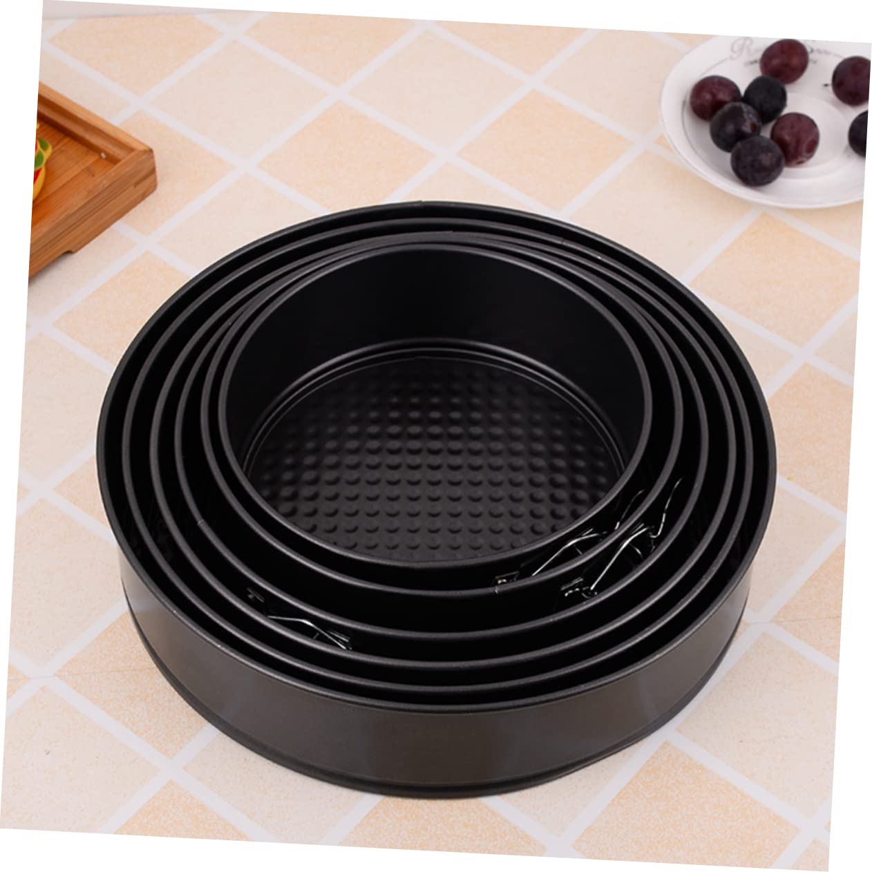 OUNONA Moldes Redondos Antiadherentes para Tartas 6 Piezas Acero al Carbono | Fondo Panal, Color Negro, Uso en Congelador y Limpieza Sencilla, para Hogar y Celebración