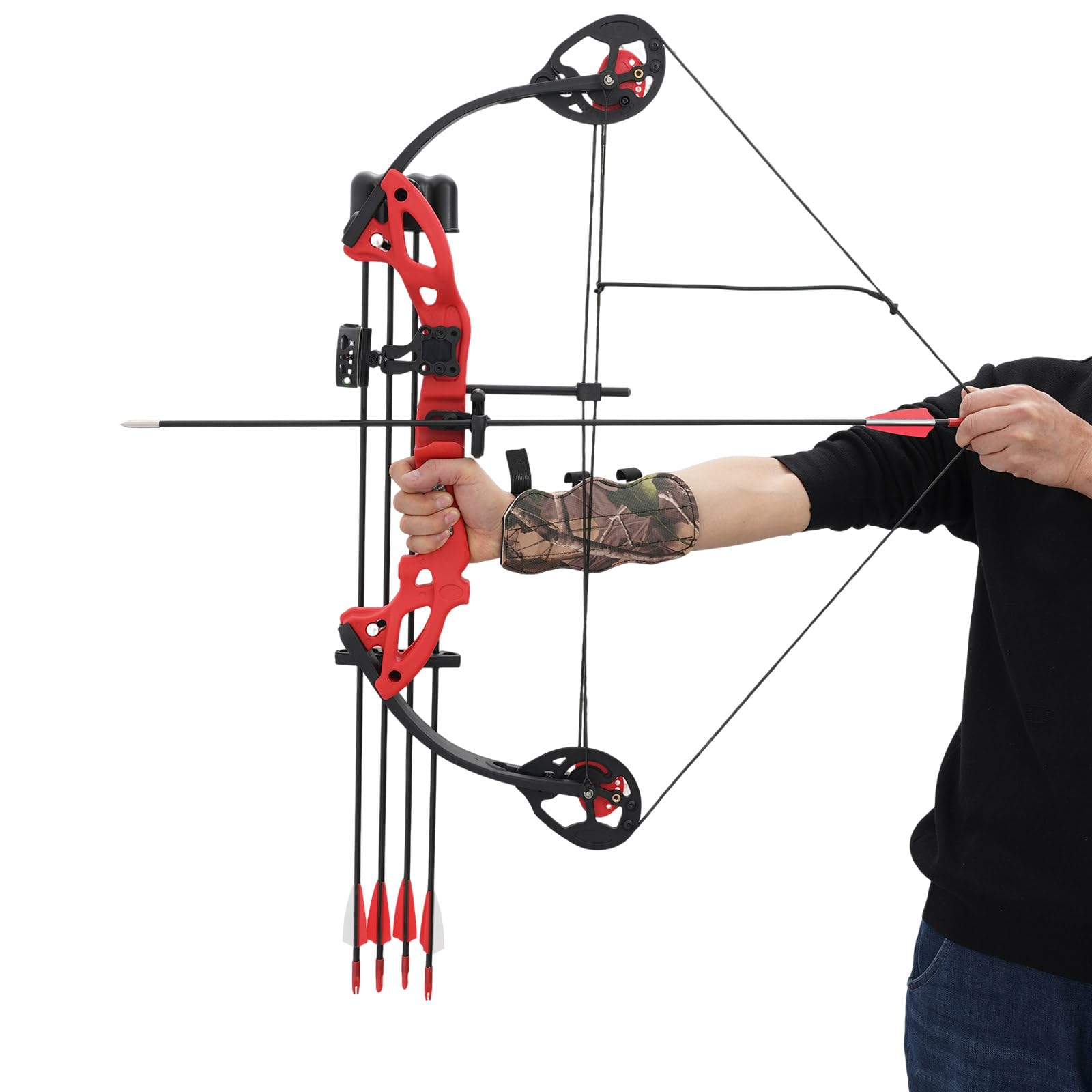 Juego de arco compuesto y flecha, 16-29 libras, peso ajustable para juventud, arco, con una visera de un pin con libélula y una almohadilla de flecha, para adolescentes y niños