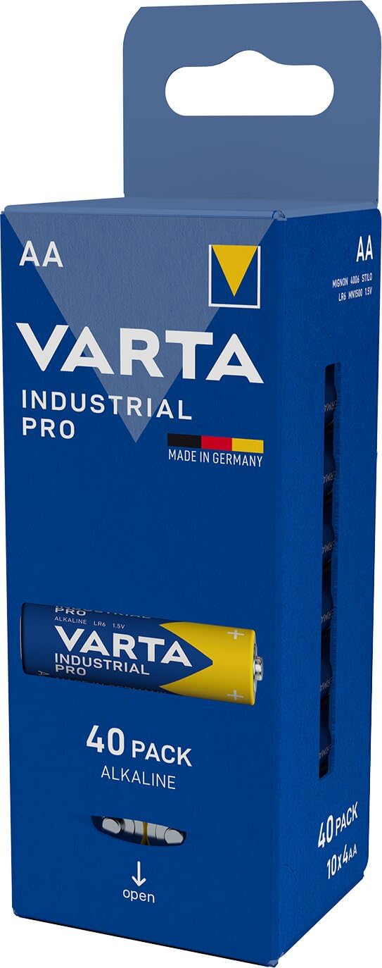 VARTA Batterien AA, 40 Stück, Industrial Pro, Alkaline Batterie, 1,5V, Vorratspack, Made in Germany [Exklusiv bei Amazon]