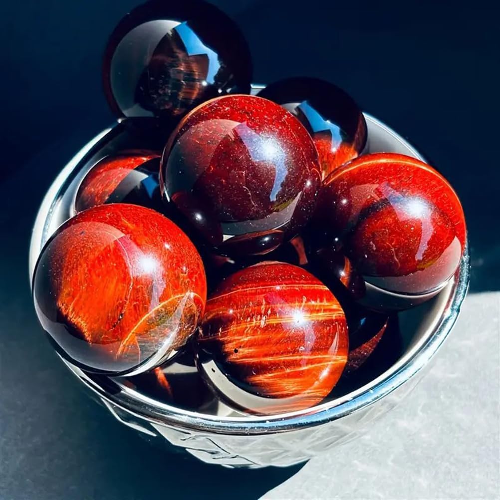 Polished Red Tiger's Eye Quartz Sphere, Stone Crystal Ball,Gemstone Sculpture Figurine Ornament for Home Display,40~45mm