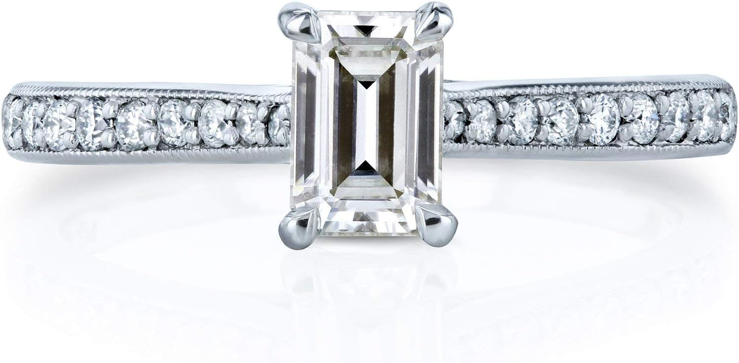 Kobelli Emerald Moissanite (GH) Vintage Style Trellis Engagement Ring 3/4 CTW 14k White Gold