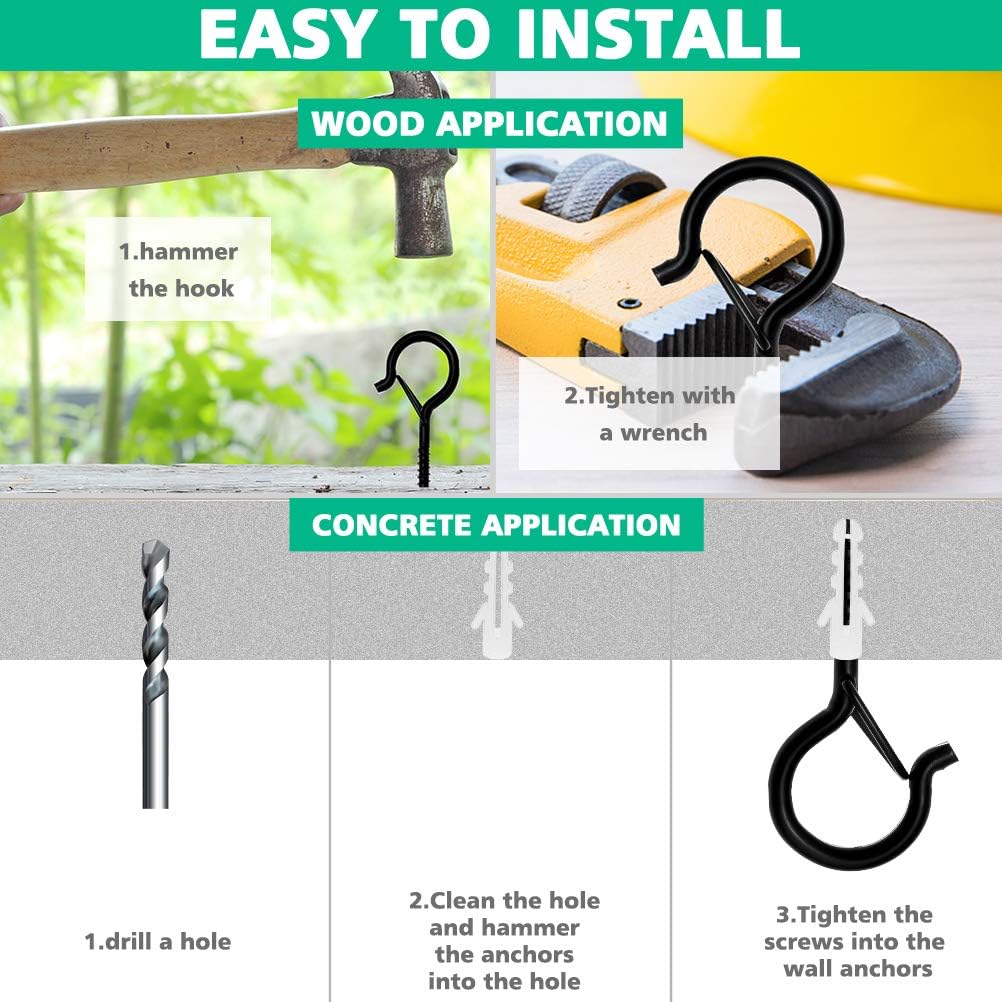 OUTCREATOR 20 Pack Q-Hanger Hooks,Wall Mount Ceiling Screw Hook,Christmas String Lights Hanger Hooks,Easy Release,Outdoor Wire and Fairy Lights,Plants,Wind Chimes,Decoration,Safety Buckle Design