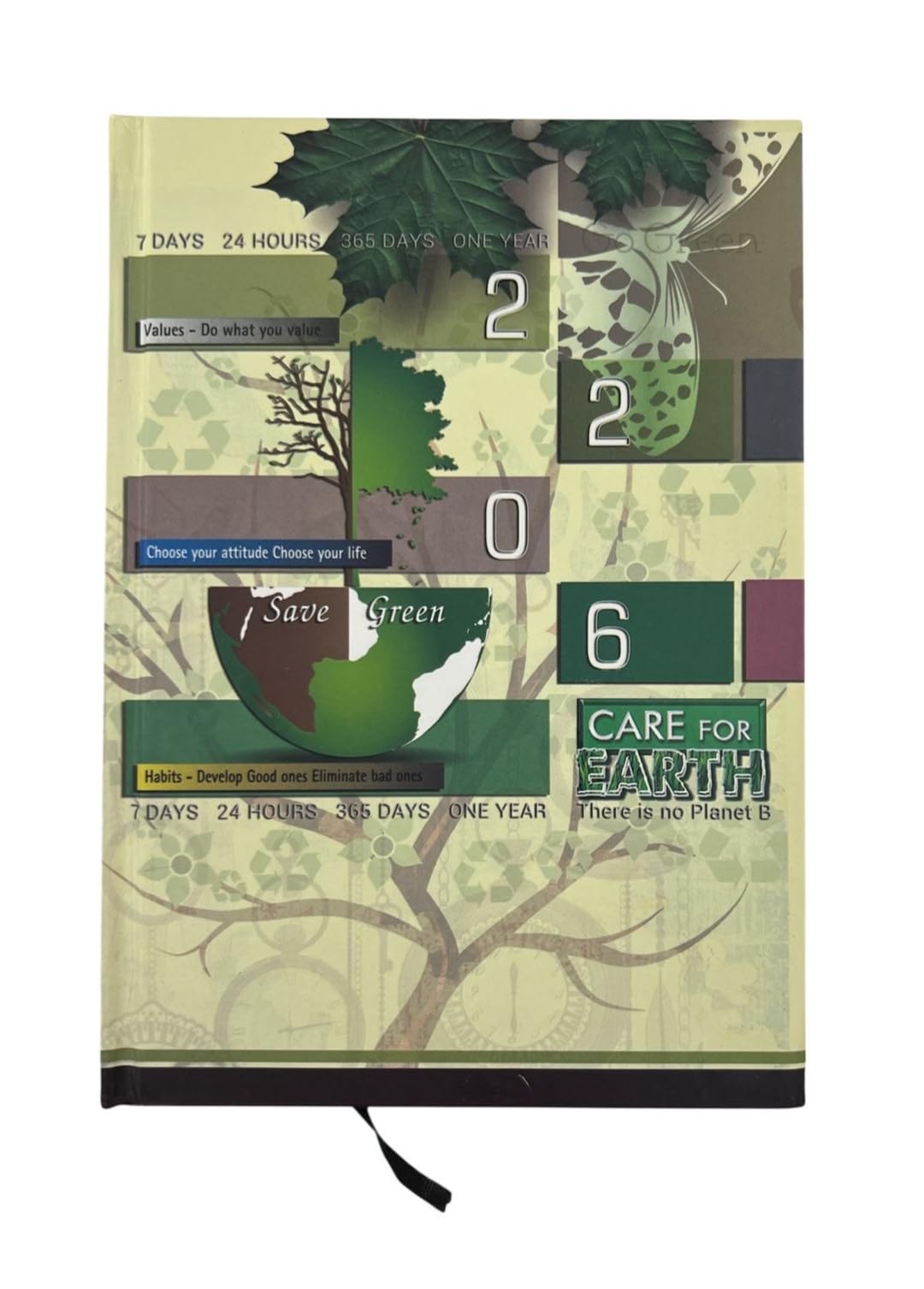 2026 A5 Diary & Daily Planner | Hard Bound Cover | 14.2cm x 22.5cm - A5 size | Has motivational quote & bookmark | Perfect Daily Organizer (Care for earth_Green)-picture-23