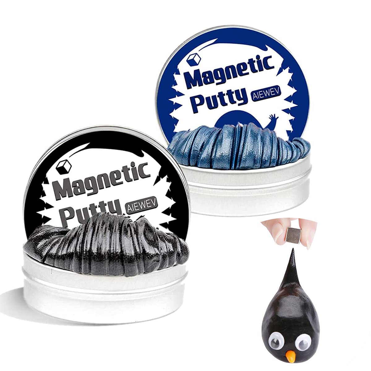 Magnetic Slime Putty for Kids and Adults, Magnetic Putty with Magnet, Stress Reliever Magnet Putty Toys for Boys Girls Adults-2 Pack (Black/Blue)