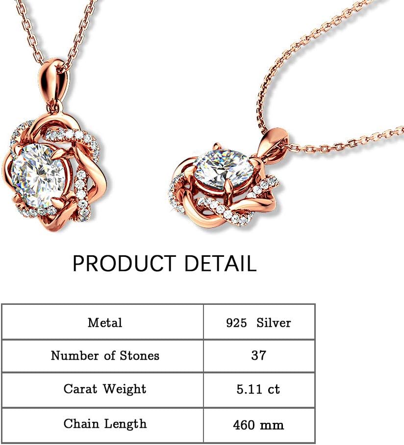 Jeulia Women S925 Sterling Silver Flower Necklace Chain White Diamond Pendant Necklace with Long Hollow Chain Mother’s Valentine's Day Jewelry Gift