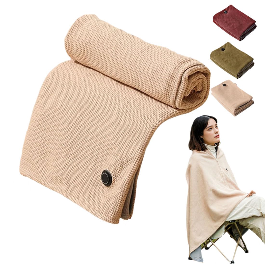 Heofonm Women's Beige Heated Shawl Wraps For Portable Cordless Usb Electric Heated Blanket, Winter Warm Shawl Heating Scarf With Zipper (Beige)