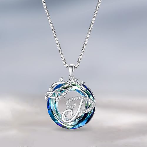 Miniatura 4 de TOUPOP Regalos para mujeres, collar con colgante de letra inicial de la A a la Z con círculo azul, joyería de cristal para mujeres, su madre,