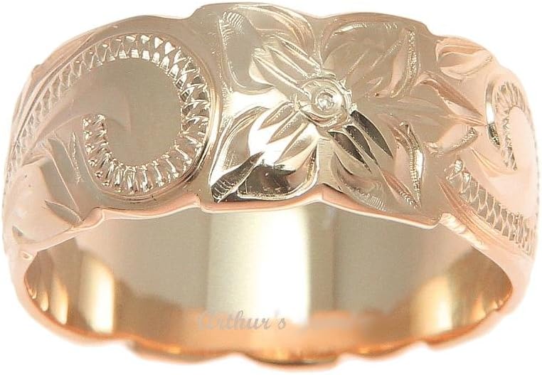 Arthur's Jewelry Pink rose gold plated 925 sterling silver Hawaiian 8mm plumeria flower scroll cut out edge ring size 3 to 12