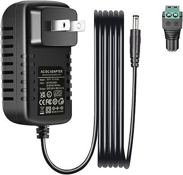 12v 2a Power Supply ac Adapter DC in 12Volt 1.5A 1A 800mA 500mA 400mA 300mA 200mA 100mA Power Cord 5.5mm x 2.5/2.1mm Wall Plug Charger DC12V Transformer 7FT