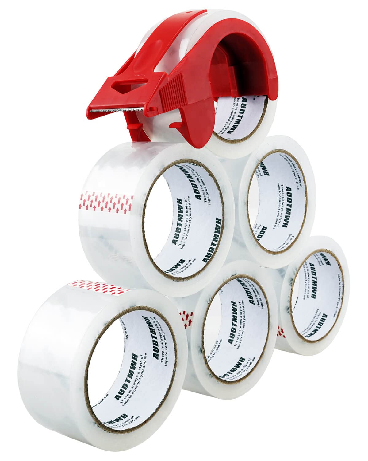 AUDTMWH Clear Packing Tape, Heavy Duty Packaging Tape Designed for Packing, Moving, Shipping and Mailing, 1.88" x 63 yds, 6 Rolls w/1 Dispenser