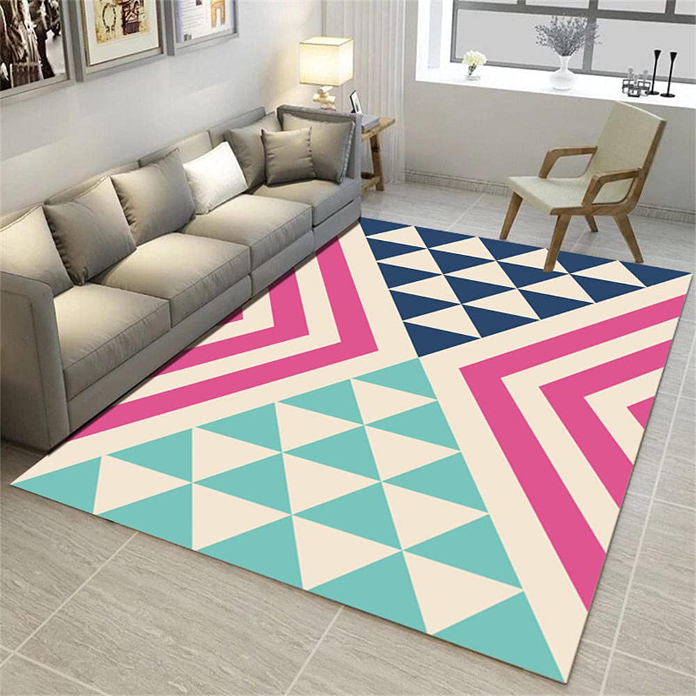 Tapis géométrique 50x80cm abstrait rouge et bleu moderne