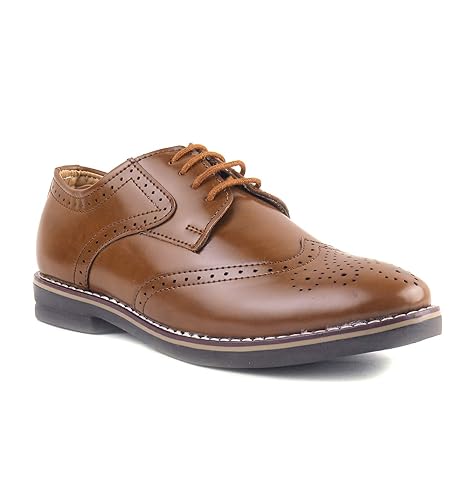 J10 44003 Boys Tan Casual Brogue Shoes - Size 5