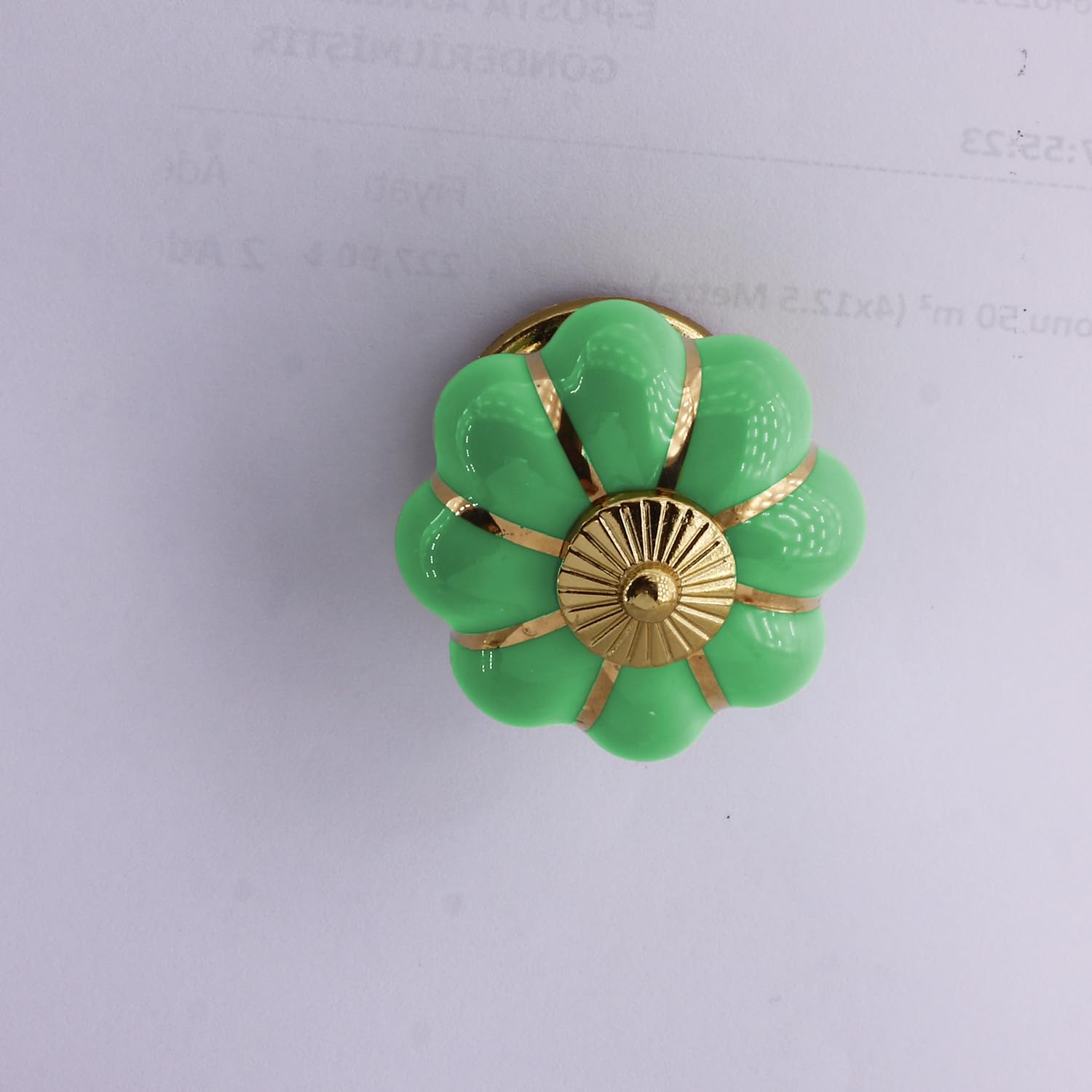 Pistak (1 Adet) Yeşil Porselen Gold Metal Renk Düğme Kulp Mobilya Çekmece Dolap Kulpu Kulbu Kulpları