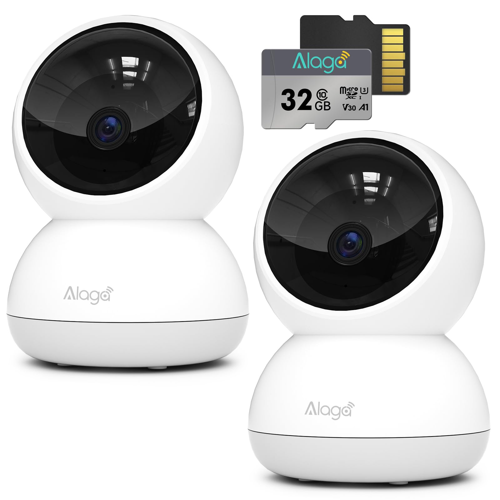 Alaga Telecamera Wi-Fi Interno 3K, Videocamera Sorveglianza, 5GHz/2.4GHz, AI Rilevamento del Movimento, Audio Bidirezionale, Compatibile con Alexa e Google Home, 2PACK (Scheda TF da 32 GB)