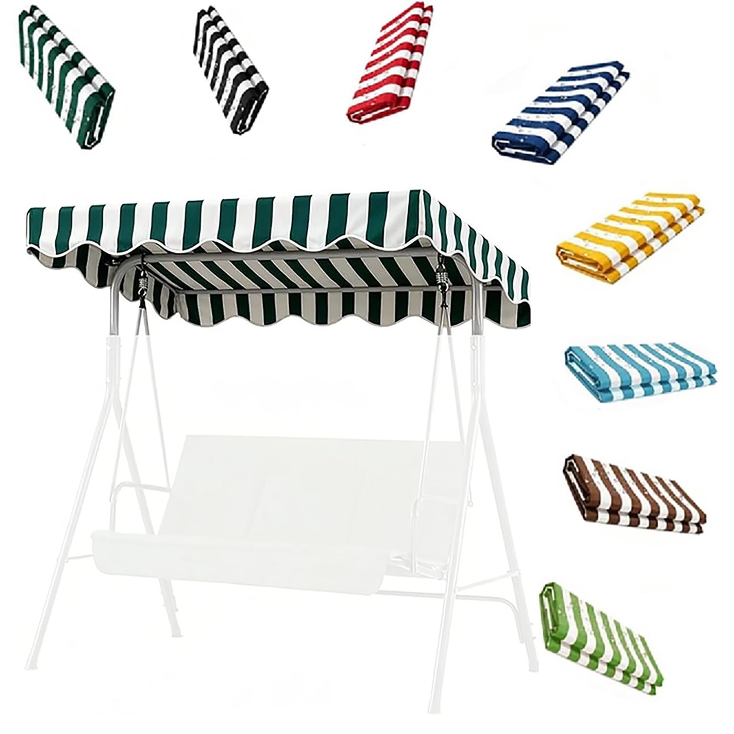 YCXHGK Outdoor Patio Swing Striped Canopy Replacement Cove, Stripe Porch Swing Replacement Top, Awning Cover for Garden Beach Poolside Furniture(Green,160x110cm/63.0x43.3in)