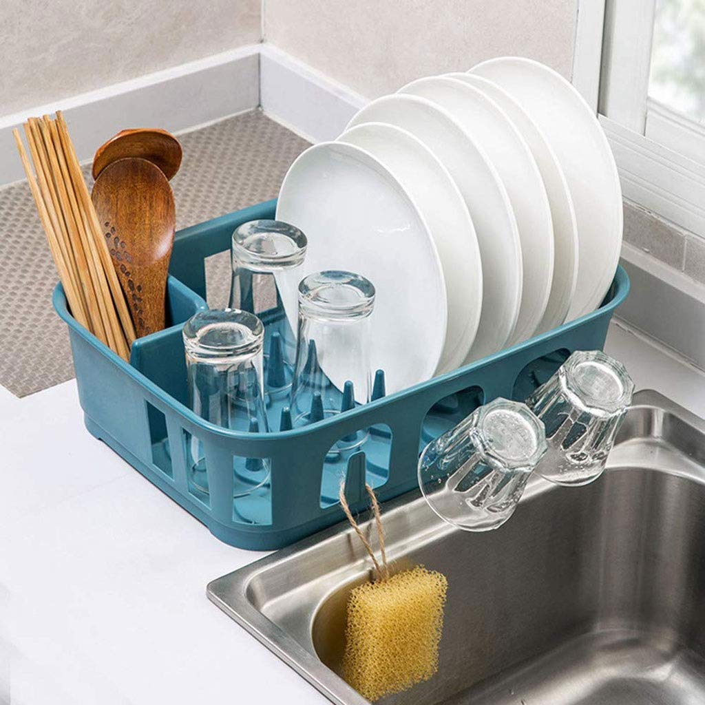 Scolapiatti -Scolapiatti Scaffale di stoccaggio Stoviglie da Cucina Scaffale in plastica 35 * 28,5 * 11 cm (Colore : Blu) (Blu)