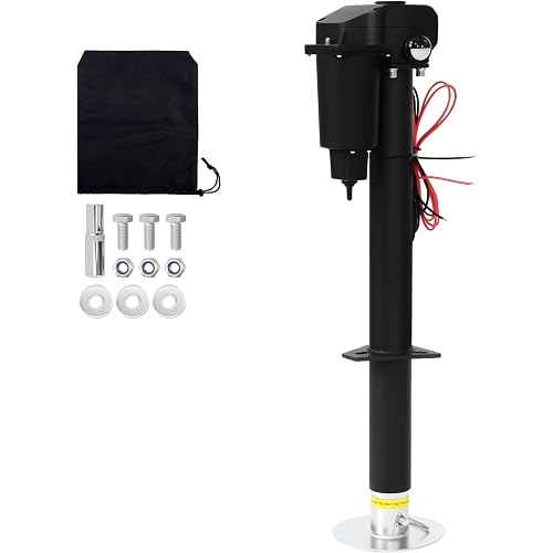 12V Electric Tongue Jack 3500lb A-Frame Heavy Duty Trailer Jack 18” Travel Add 4.5” with The Drop Foot & LED Light for Travel Trailer Camper,Protective Cover Included