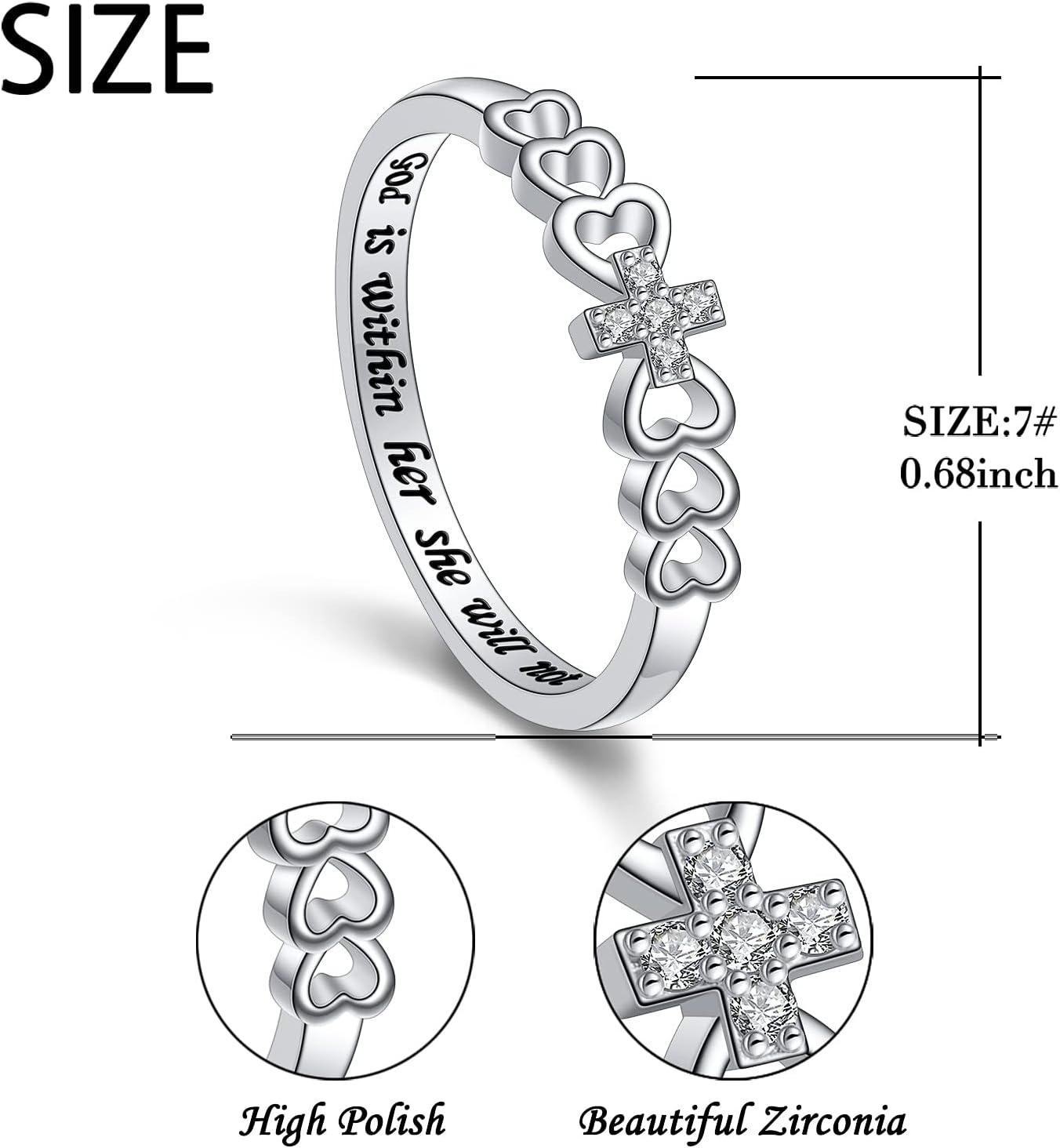 Alphm S925 Sterling Silver Christian Cross Heart Inspirational Faith Bible Verse Ring for Women Teen Jewelry - Image 6