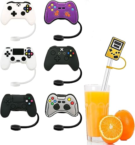 Funda de silicona para pajitas de videojuegos, paquete de 7 tapas reutilizables para popotes de beber, a prueba de polvo, para popotes de 0.315 a