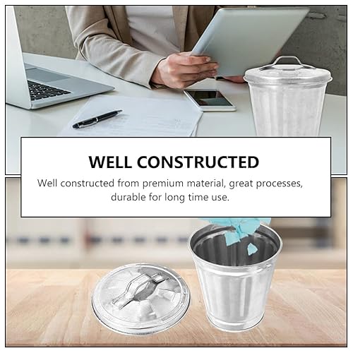 Miniatura 9 de jojofuny Cubo de basura de escritorio, mini bote de basura de hierro, portavasos, mini papelera, maceta para el hogar, cocina, oficina, color