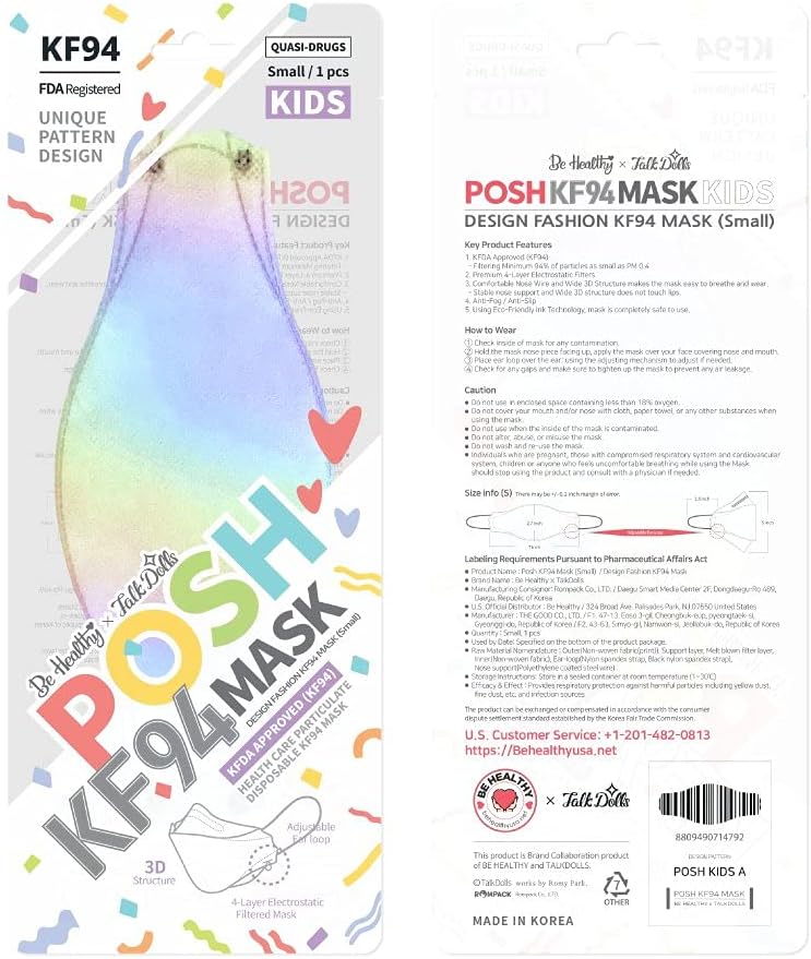 Be Healthy [Pack of 10] Posh KF94 Kids Mask - Little Dreamers (KA20) (MADE IN KOREA), Multicolor