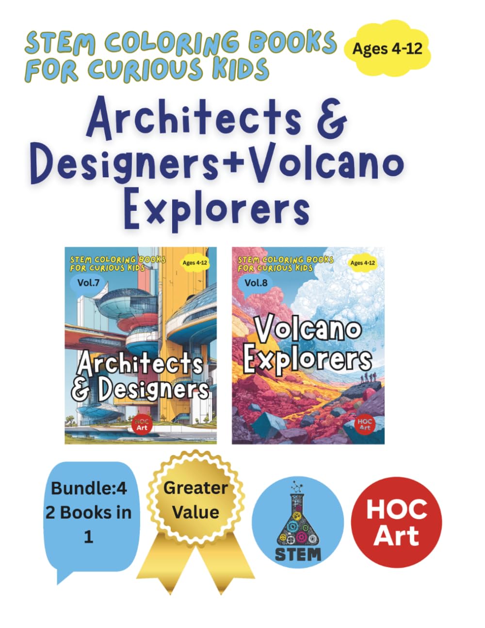 STEM Adventures for Kids - Architects, Designers and Volcano Explorers: Easy Coloring Activities to explore Buildings, Construction Engineering and Geology Science