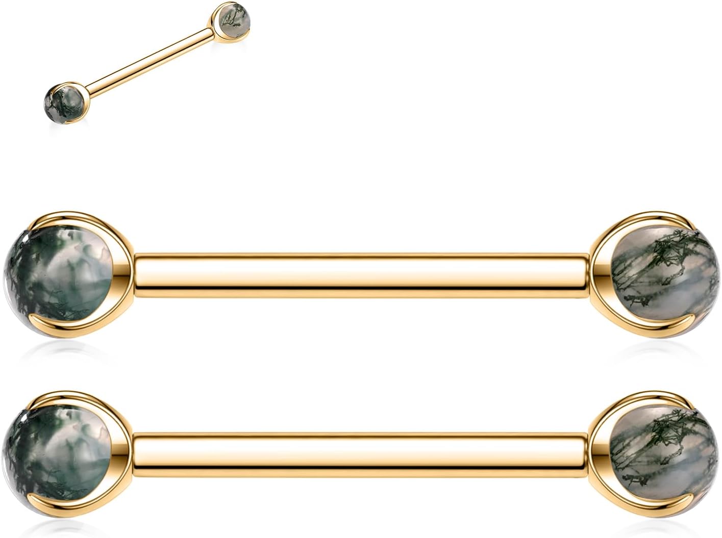 FUNLMO 1 Pair Nipple Piercing Jewelry Nipple Rings Titanium Tongue Rings Bridge Piercing Jewelry Internally Threaded Moss Agate Nipple Barbells