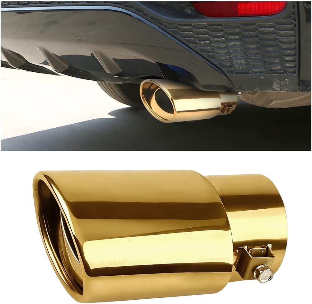 Punta de Escape de Coche, Tubo de Escape Recto de Modificación de Vehículo de Acero Inoxidable Ajustable de Entrada 2.5", Reemplazo de Punta de Silenciador Automotriz, Universal para Camión SUV RV (Dorado)