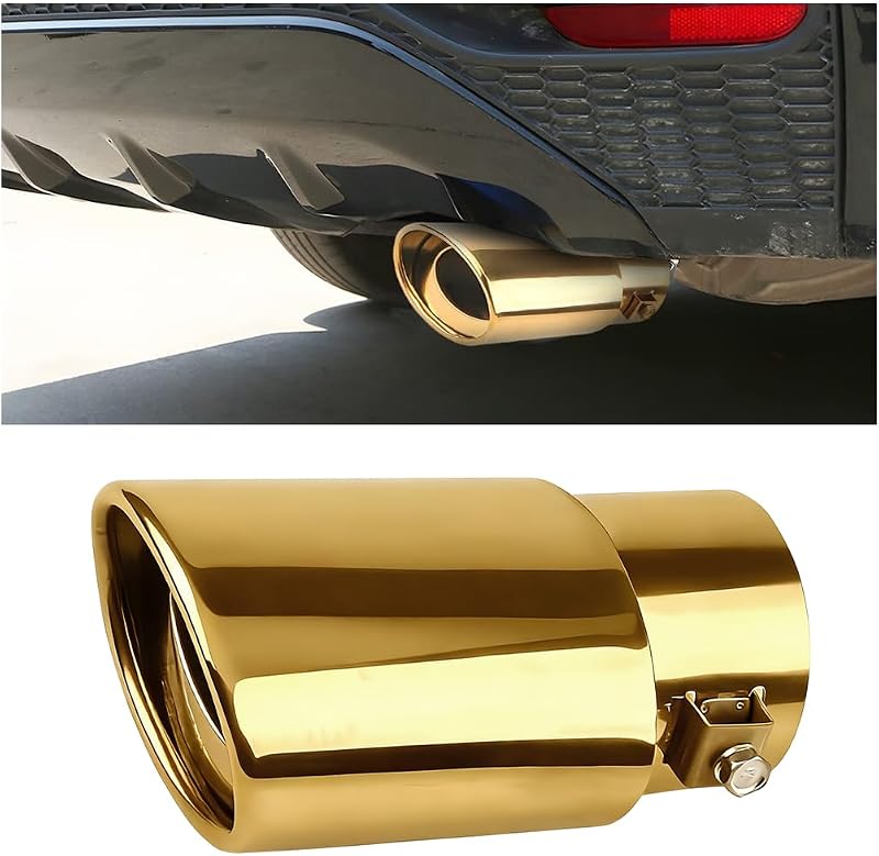 Punta de Escape de auto, Tubo de Escape Recto de Modificación de Vehículo de Acero Inoxidable Ajustable de Entrada 2.5", Reemplazo de Punta de Silenciador Automotriz, Universal para Camión SUV RV (Dorado)