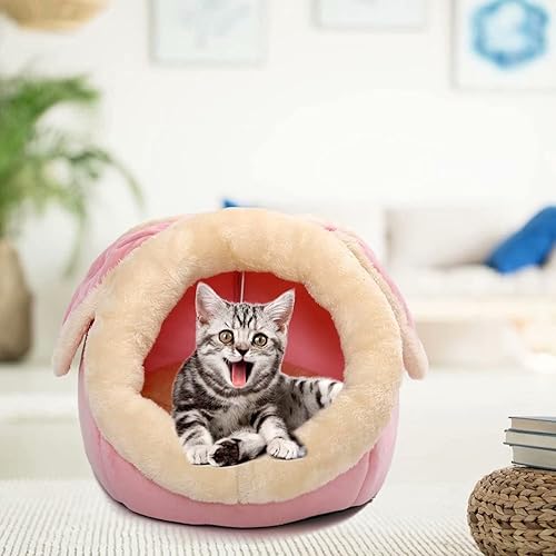 Miniatura 6 de Camas para gatos de interior, cama pequeña para perros con parte inferior antideslizante, cueva para gatos pequeños en forma de conejo con juguete