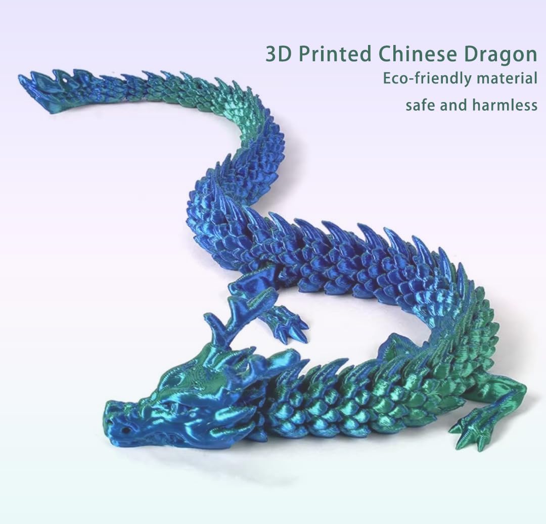 3D Printed Dragon, Chinese Dragon, Flexible Fidget Toy for Festival, Home Decoration, Executive Desk Decorations (Black)