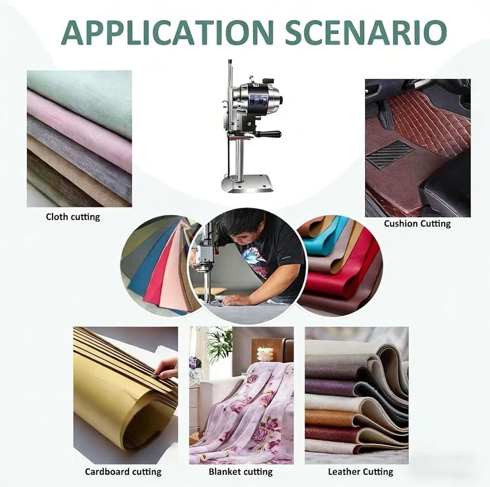 1100W High-Speed Industrial Cloth Cutting Machine, 110V 50Hz Vertical Fabric Straight Knife Cutter, 10in Blade for Professional Clothing, Textile & Leather Work
