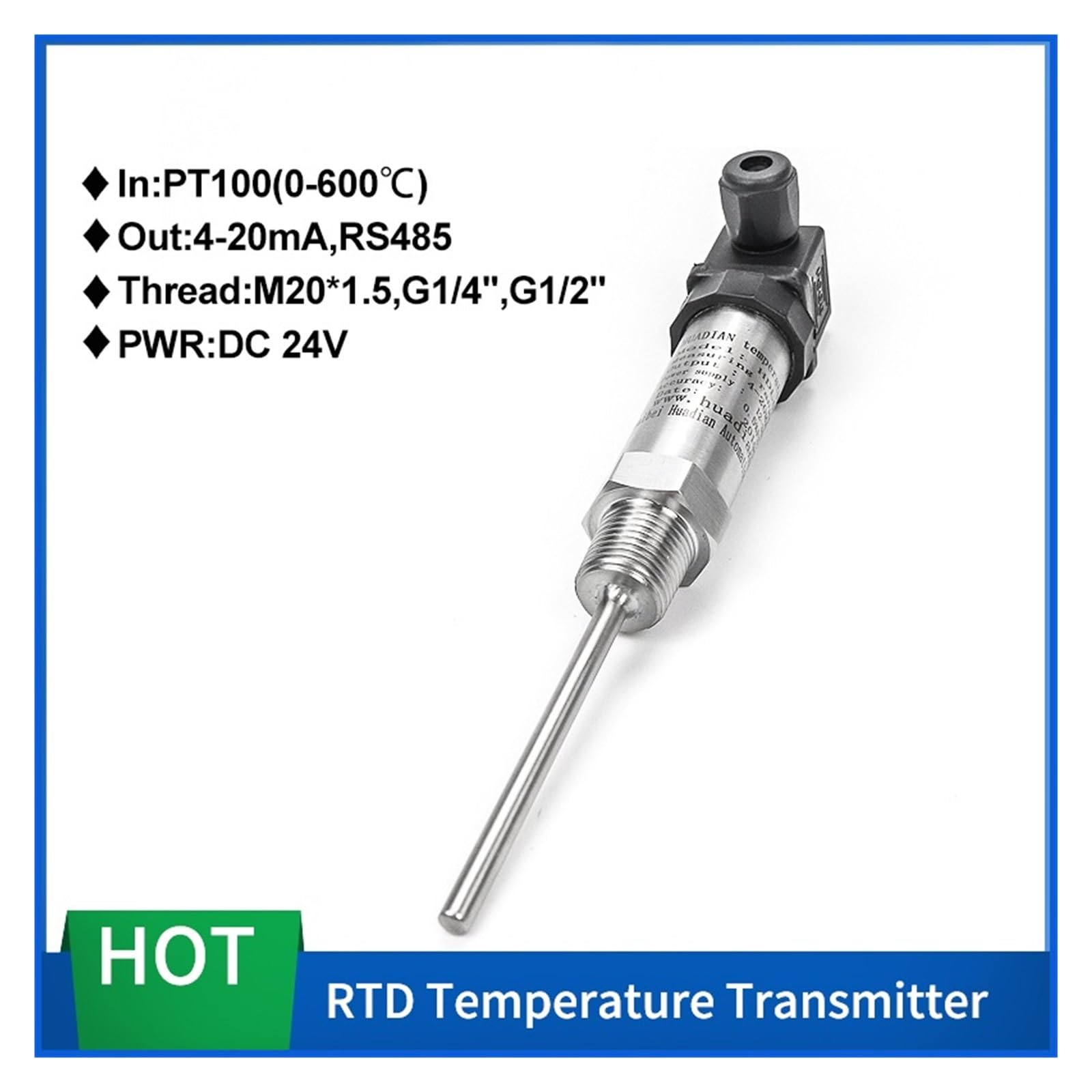 Sensor de Temperatura PT100 de 4-20 mA con Pantalla(0-250 Degree 4-20mA)