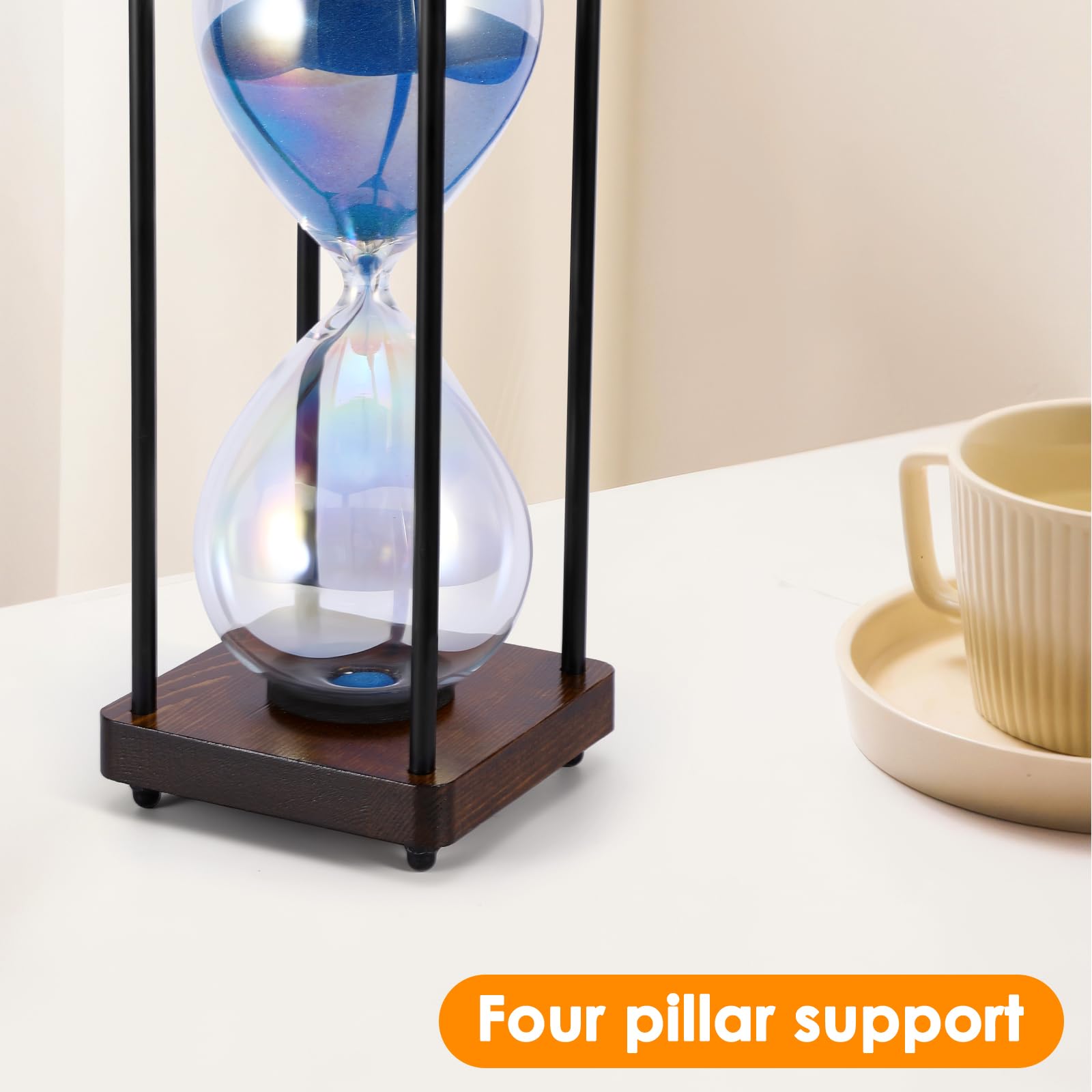 Set 2 Clessidre In Legno Nero | Timer 30 E 60 Minuti Con Sabbia Arancione | Per Bambini, Cucina, Ufficio