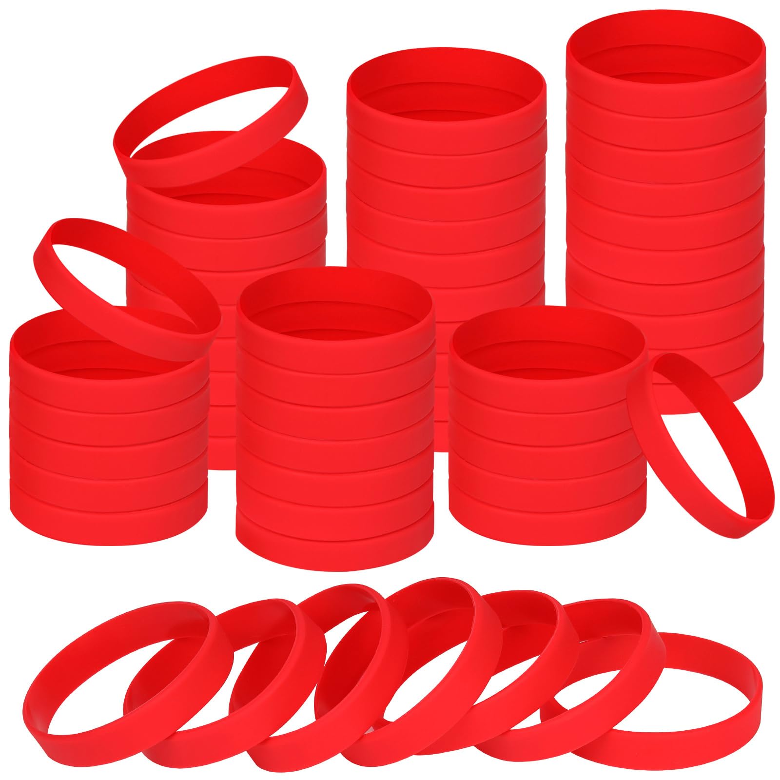 NAHRMY 7 inch Silicone Wristbands Blank Red Rubber Bracelets for Kid Teen 120 pcs Sports Party Silicone Elastic Wristband Bulk Bracelet bands for Events School Teacher Supplies