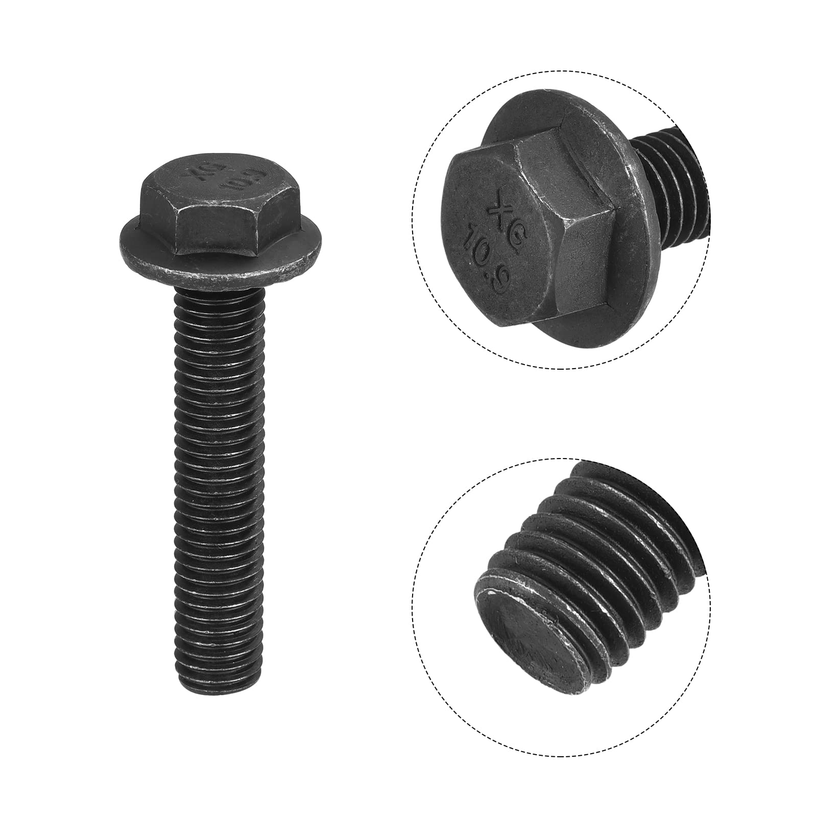 sourcing map Lot de 5 boulons hexagonaux à bride dentelée M10 x 50 mm en acier au carbone de qualité 10,9