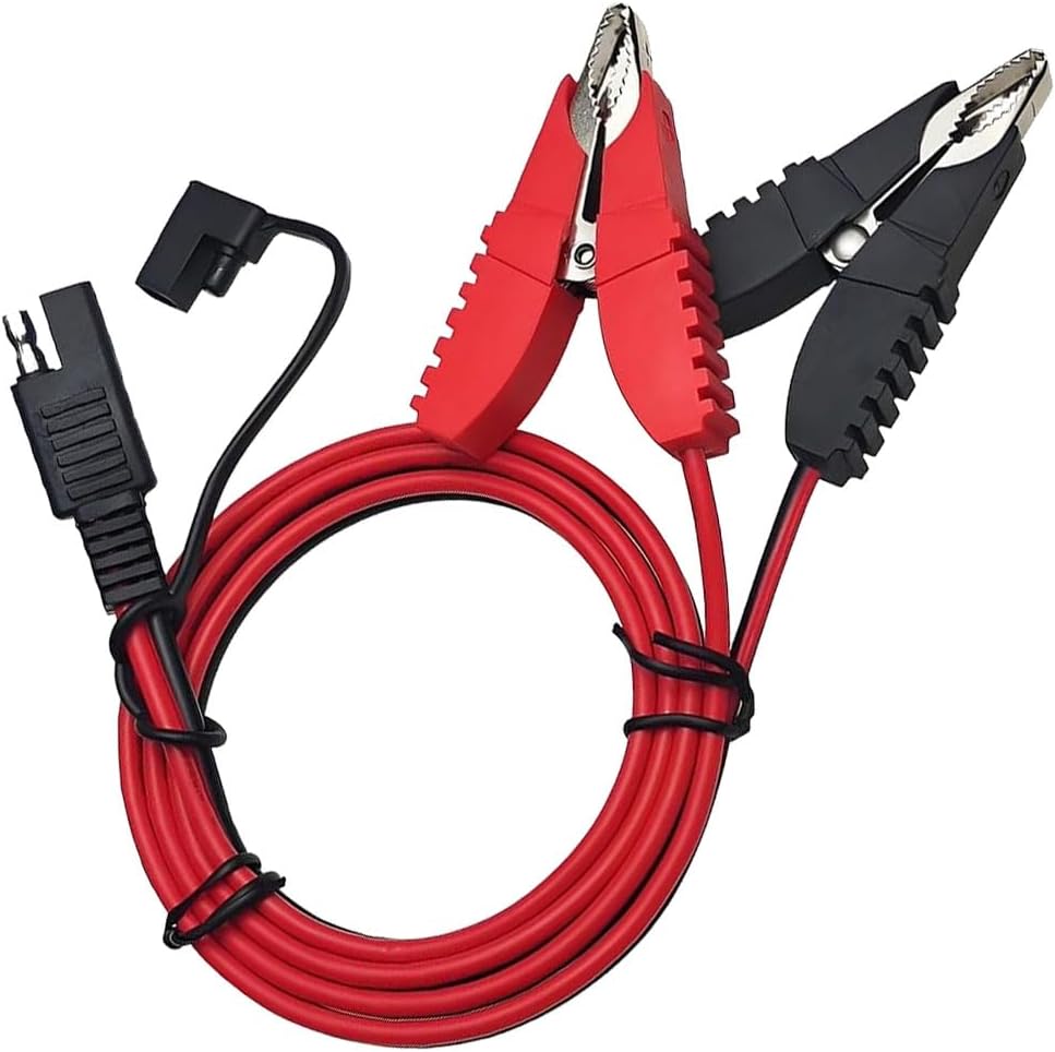 3.2FT 12V 14AWG Alligator Crocodile Clip to SAE Connector, Battery Charging Wire for Car Solar Power, Quick Release Adapter Extension Cable with Clamp, Fit for Car, Motorcycle (AlligatorClip)
