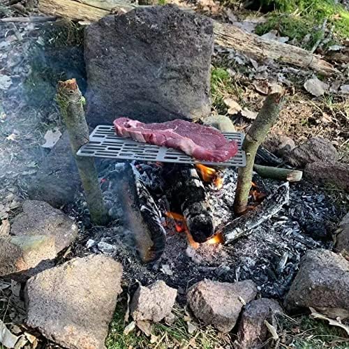 iBasingo Outdoor Titanium Grill Rack Grate Mini Charcoal Grill Net Plate Camping Pot Rack Baking Cooling Grill Camp BBQ Wire Mesh and Hanging Chain for Garden Trekking Hiking Picnic Backpacking Home